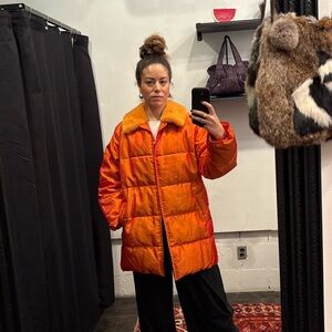 Escada Orange Quilted Puffer Coat